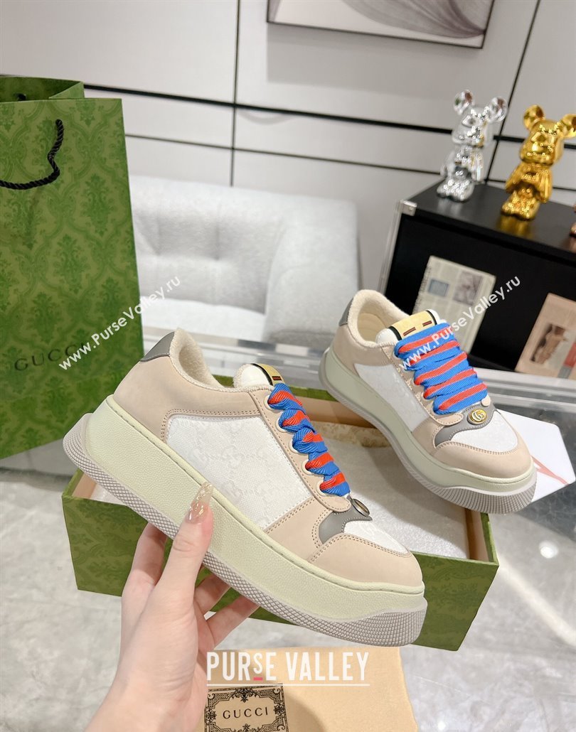 Gucci Screener Platform Sneakers in GG Canvas and Suede Beige/White 2025 (MD-250227149)