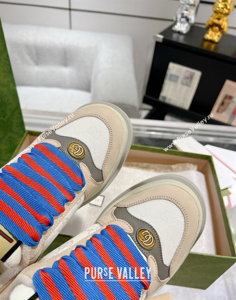Gucci Screener Platform Sneakers in GG Canvas and Suede Beige/White 2025 (MD-250227149)