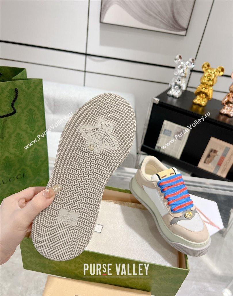 Gucci Screener Platform Sneakers in GG Canvas and Suede Beige/White 2025 (MD-250227149)