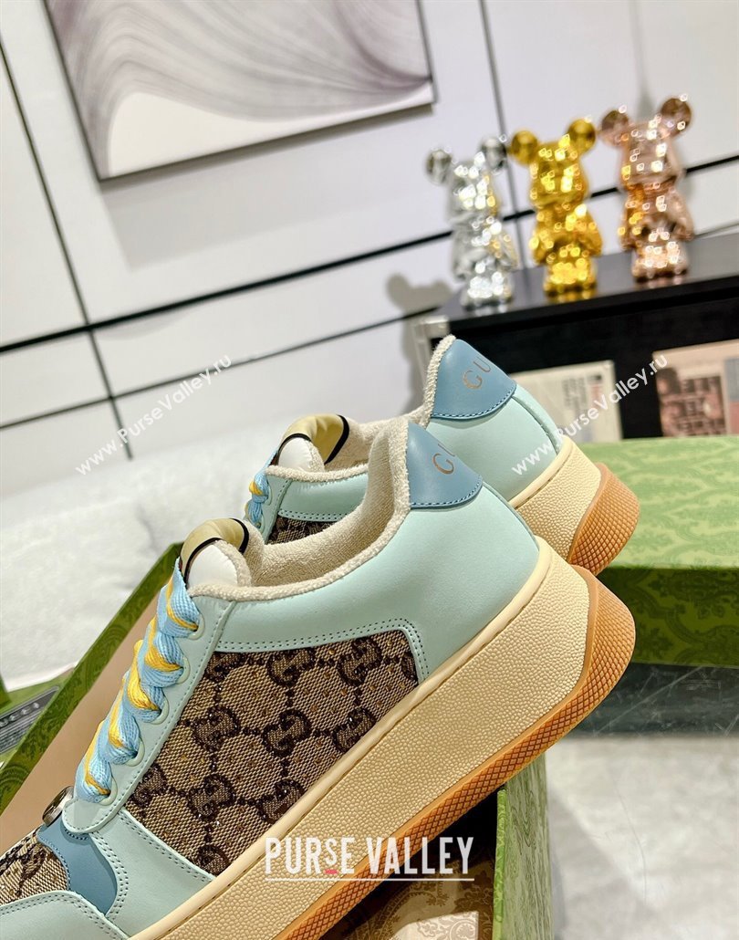 Gucci Screener Platform Sneakers in GG Canvas and Suede with Strass Light Green 2025 (MD-250227151)
