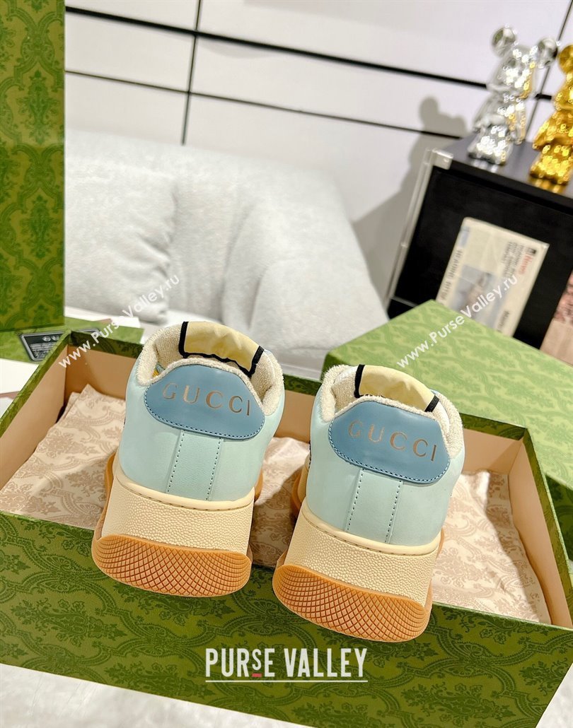 Gucci Screener Platform Sneakers in GG Canvas and Suede with Strass Light Green 2025 (MD-250227151)