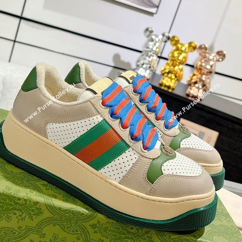 Gucci Screener Platform Sneakers in Suede and Leather with Web Beige 2025 (MD-250227152)