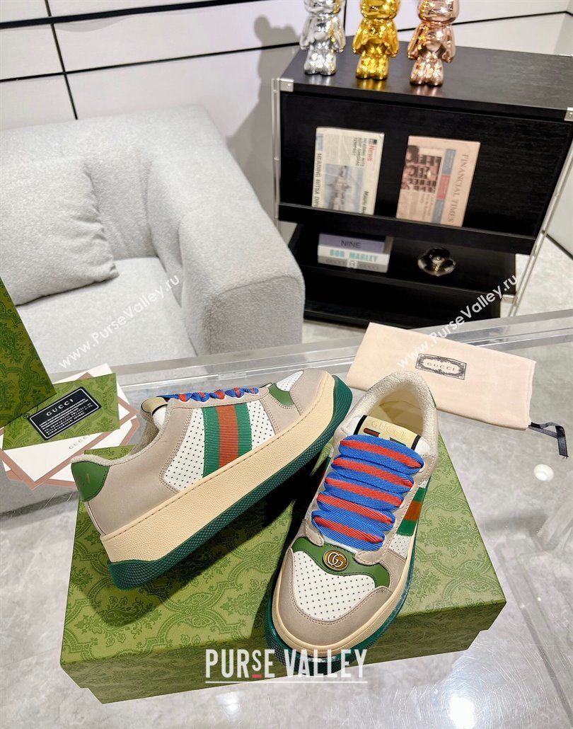 Gucci Screener Platform Sneakers in Suede and Leather with Web Beige 2025 (MD-250227152)