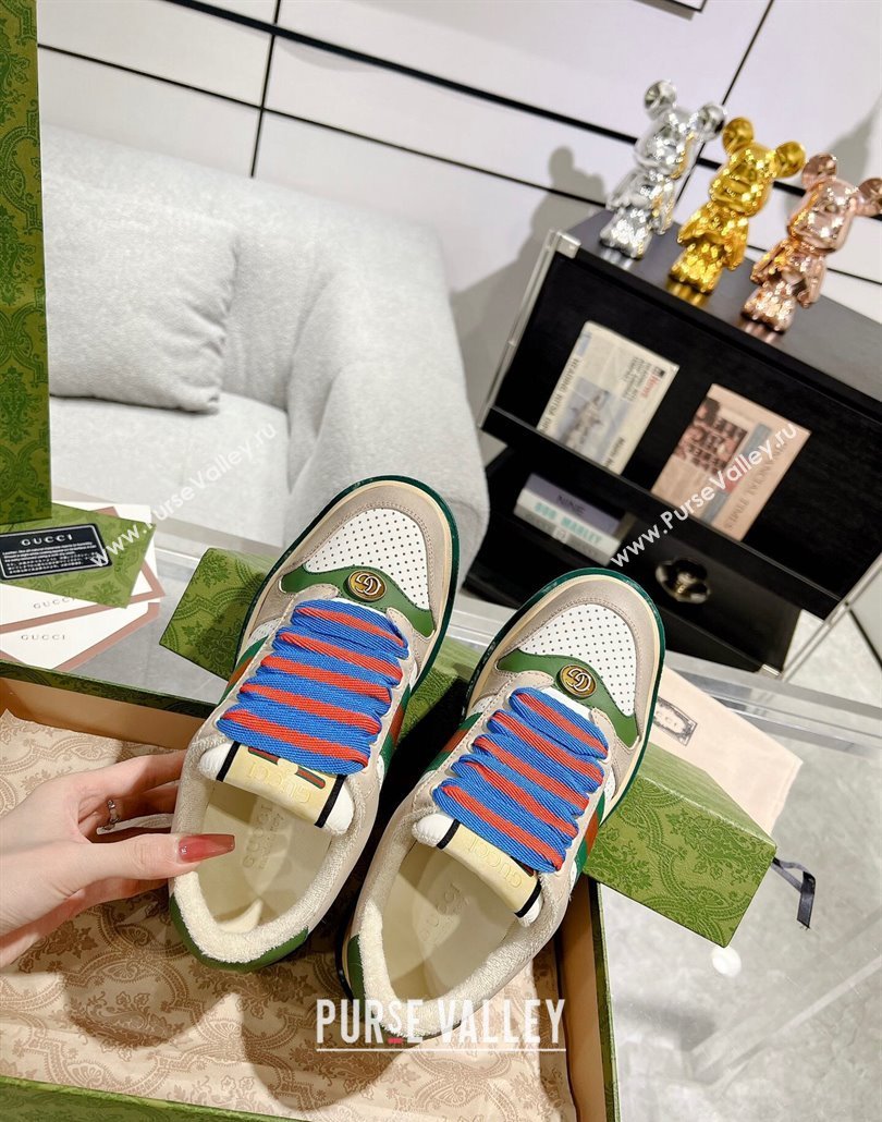 Gucci Screener Platform Sneakers in Suede and Leather with Web Beige 2025 (MD-250227152)