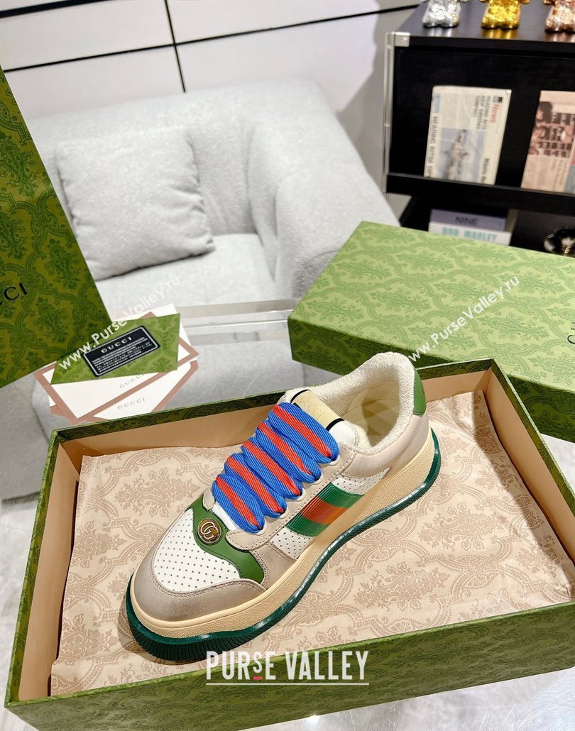 Gucci Screener Platform Sneakers in Suede and Leather with Web Beige 2025 (MD-250227152)