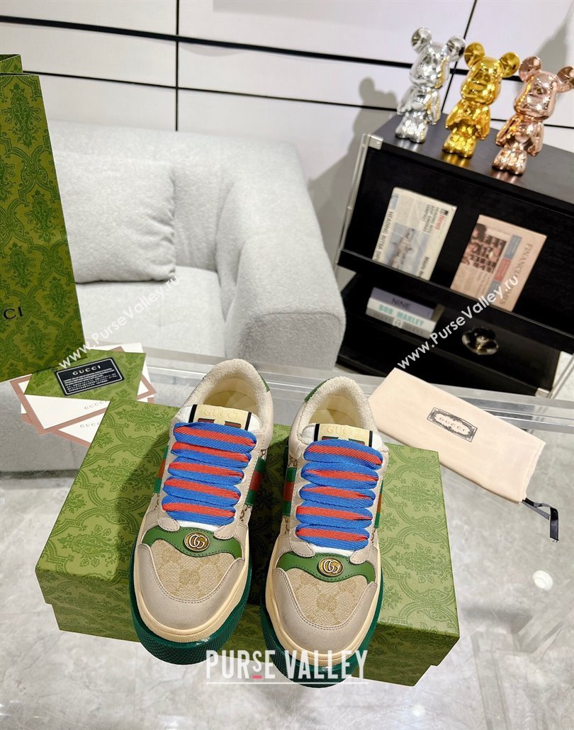 Gucci Screener Platform Sneakers in GG Canvas and Suede with Web Beige2 2025 (MD-250227153)