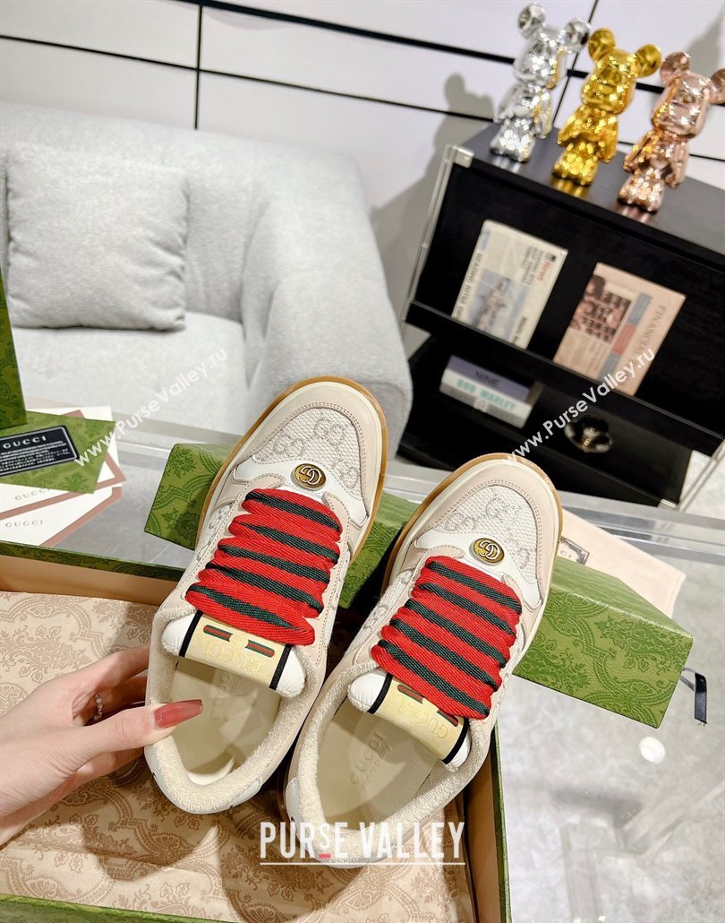 Gucci Screener Platform Sneakers in Shiny GG Canvas and Suede White 2025 (MD-250227154)