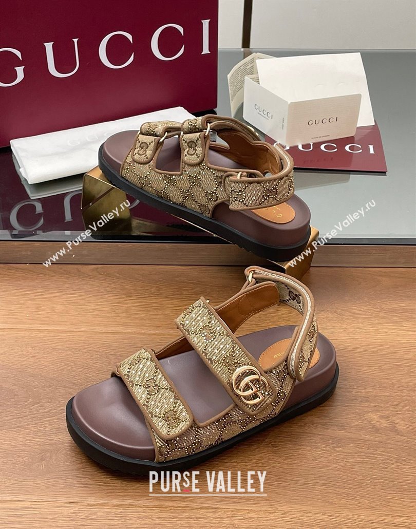 Gucci GG Canvas and Strass Flat Strap Sandals with Double G Beige 2025 GG02281 (MD-250228047)