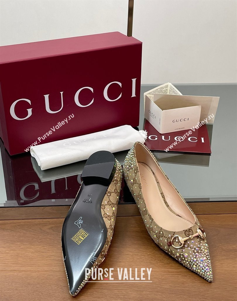 Gucci Horsebit Ballet Flats in GG Canvas with Strass Beige/Brown 2025 812176 (MD-250228035)