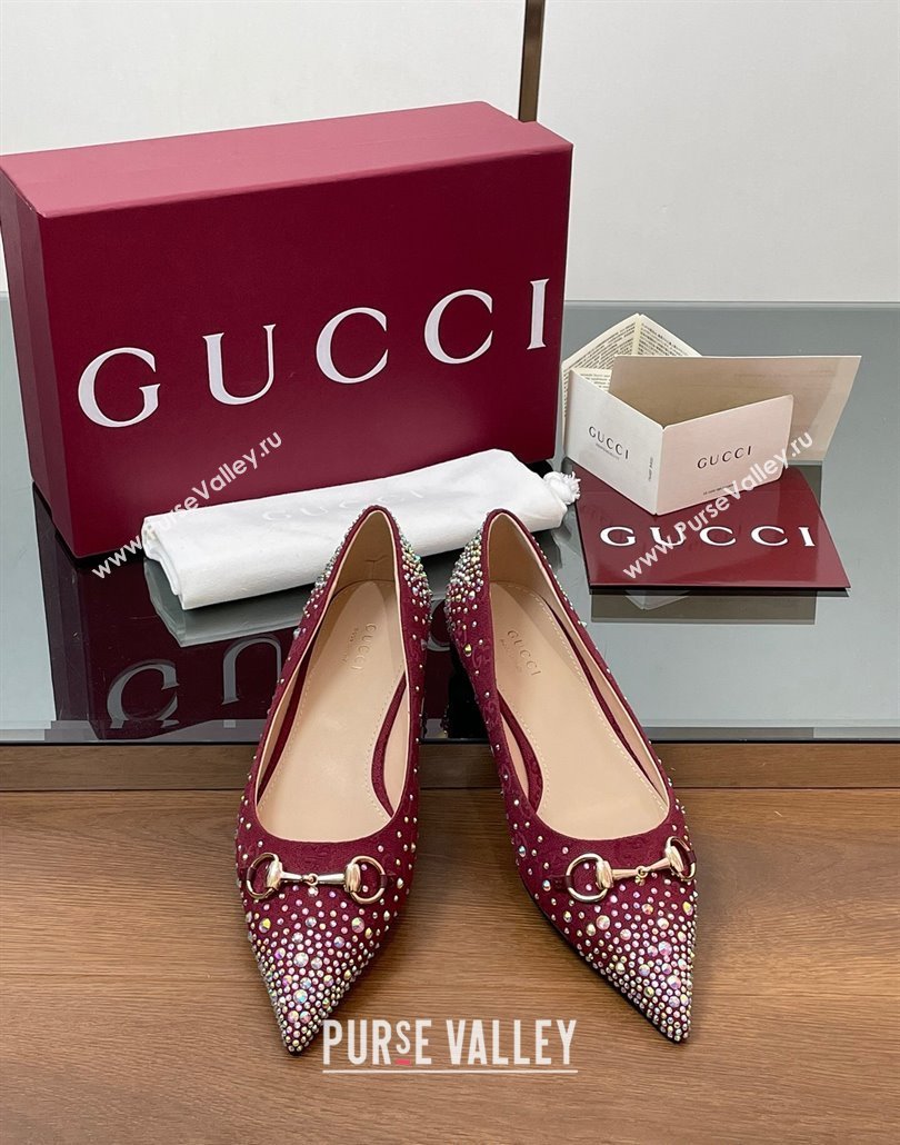 Gucci Horsebit Ballet Flats in GG Canvas with Strass Red 2025 812176 (MD-250228037)