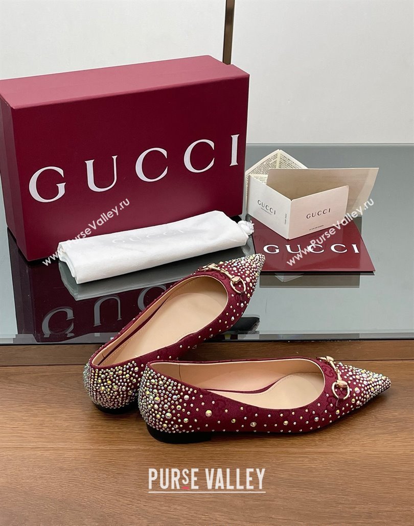 Gucci Horsebit Ballet Flats in GG Canvas with Strass Red 2025 812176 (MD-250228037)