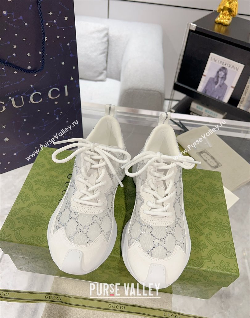Gucci Run Sneakers in Strass GG Mesh and Suede White 2025 0227 (MD-250227120)