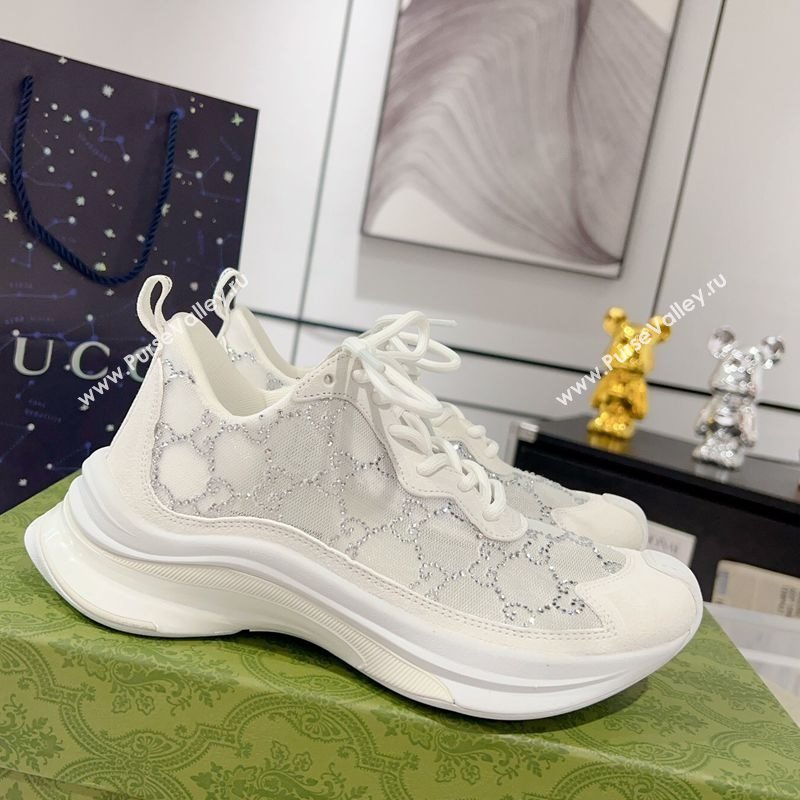 Gucci Run Sneakers in Strass GG Mesh and Suede White 2025 0227 (MD-250227120)