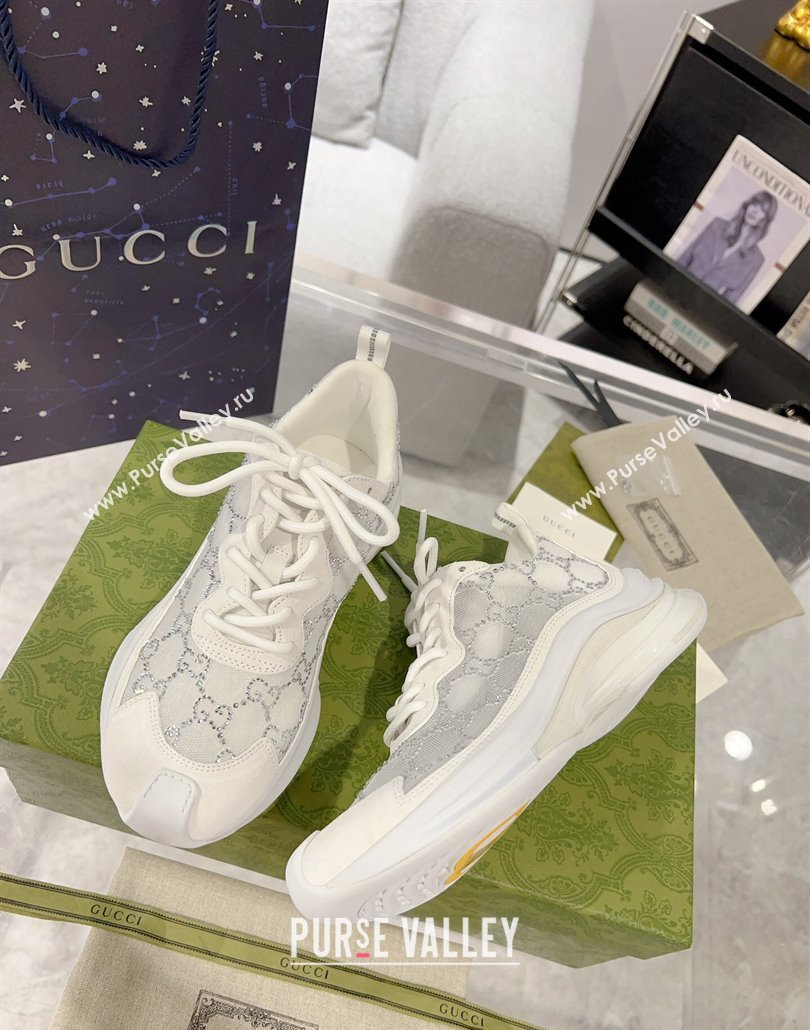 Gucci Run Sneakers in Strass GG Mesh and Suede White 2025 0227 (MD-250227120)