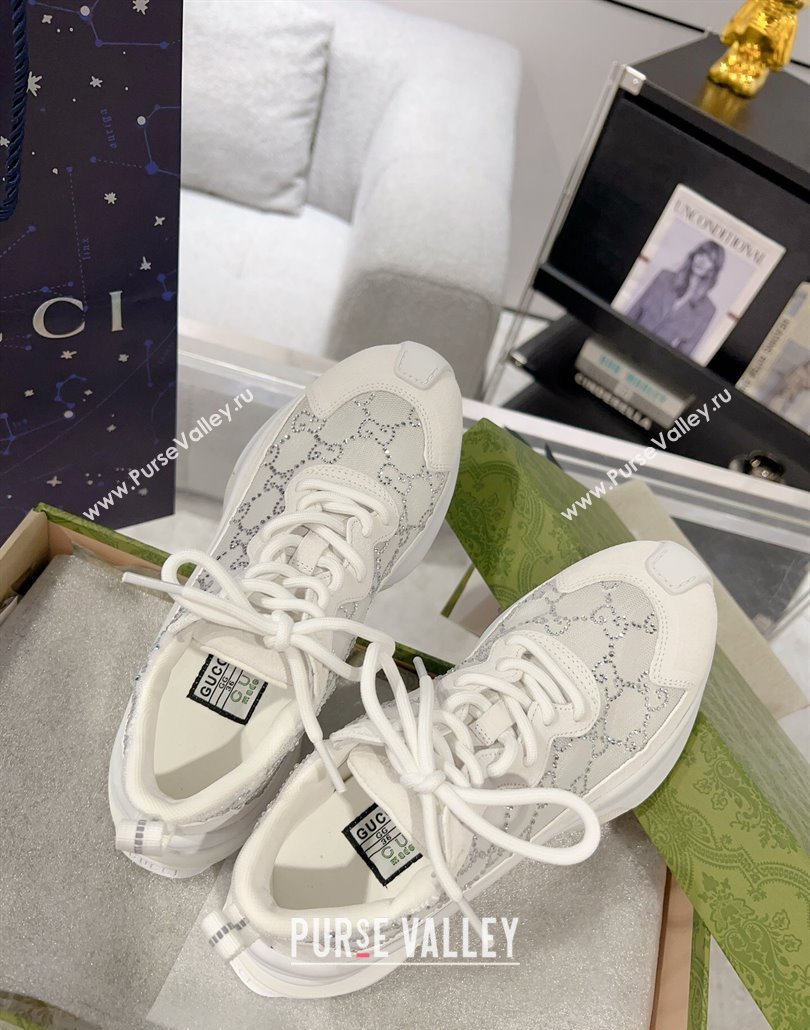 Gucci Run Sneakers in Strass GG Mesh and Suede White 2025 0227 (MD-250227120)