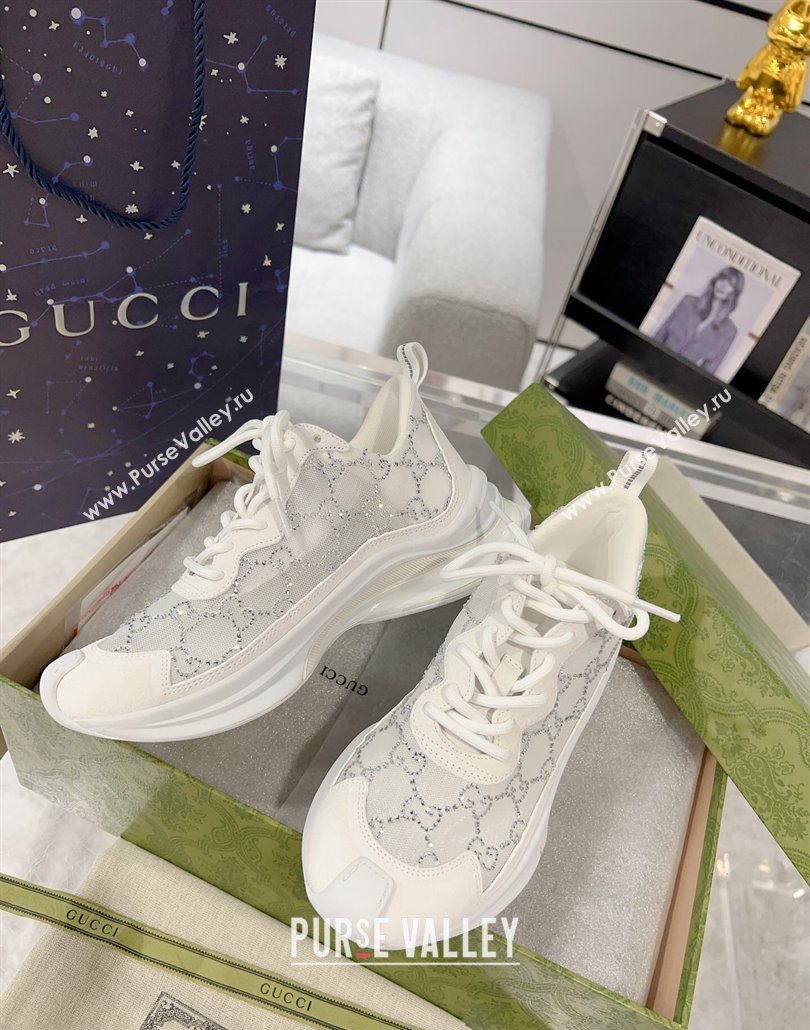 Gucci Run Sneakers in Strass GG Mesh and Suede White 2025 0227 (MD-250227120)