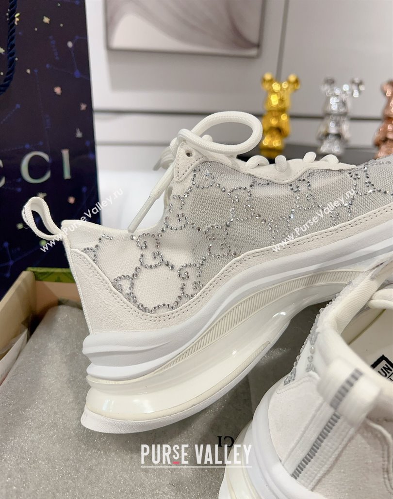 Gucci Run Sneakers in Strass GG Mesh and Suede White 2025 0227 (MD-250227120)