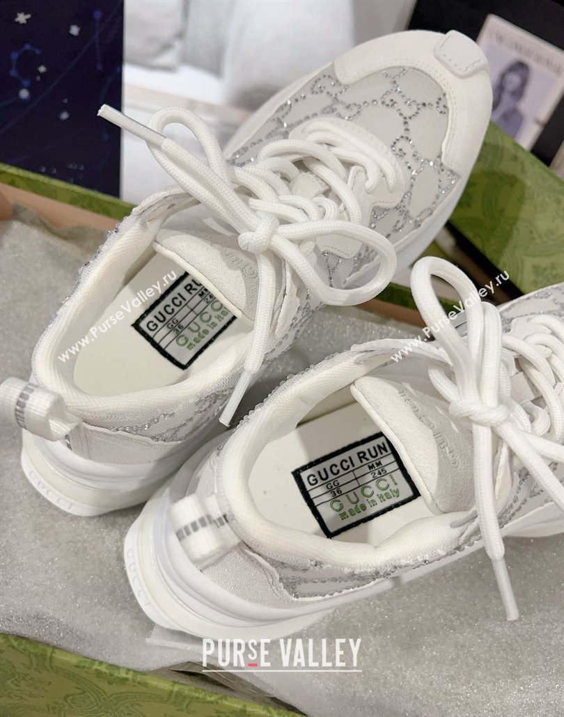 Gucci Run Sneakers in Strass GG Mesh and Suede White 2025 0227 (MD-250227120)