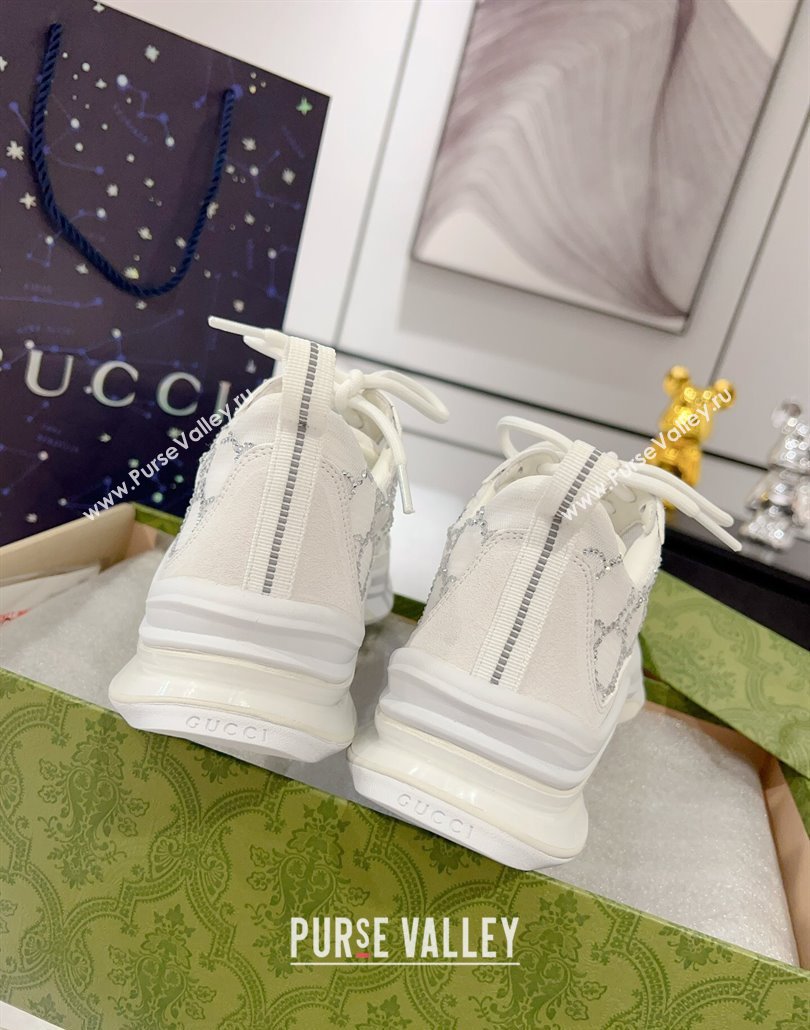 Gucci Run Sneakers in Strass GG Mesh and Suede White 2025 0227 (MD-250227120)