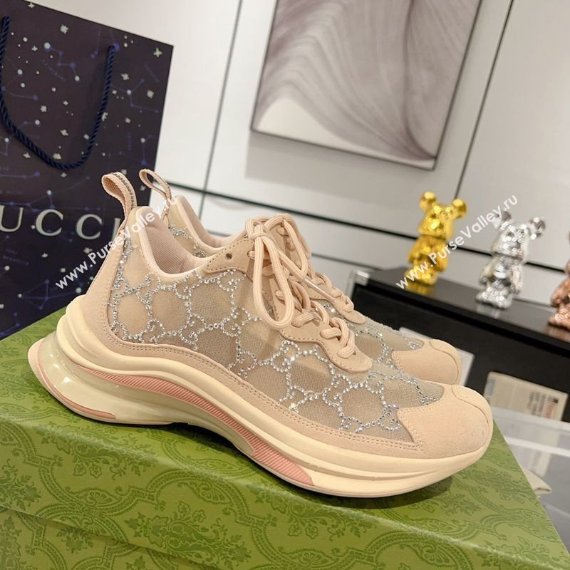 Gucci Run Sneakers in Strass GG Mesh and Suede Nude 2025 0227 (MD-250227121)