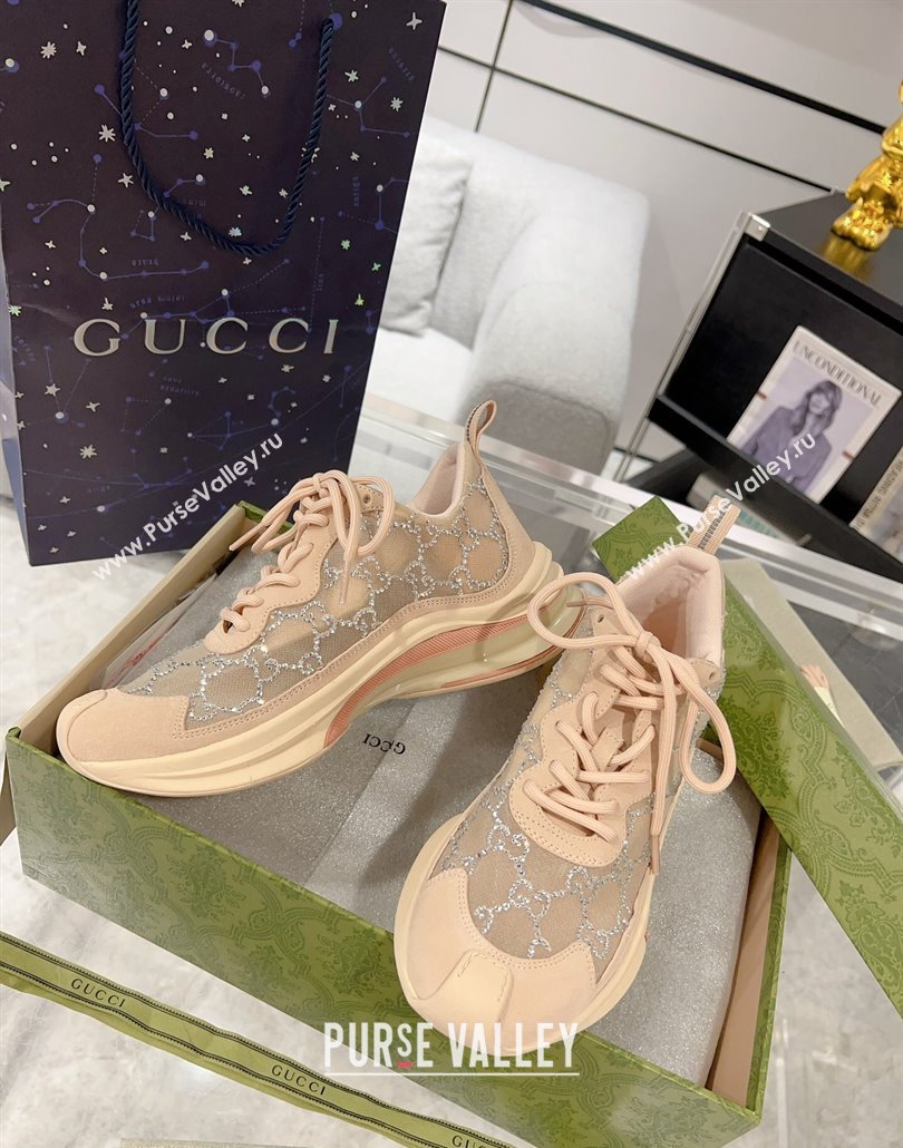 Gucci Run Sneakers in Strass GG Mesh and Suede Nude 2025 0227 (MD-250227121)