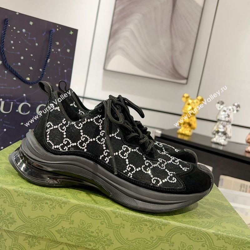 Gucci Run Sneakers in Strass GG Mesh and Suede Black 2025 0227 (MD-250227119)