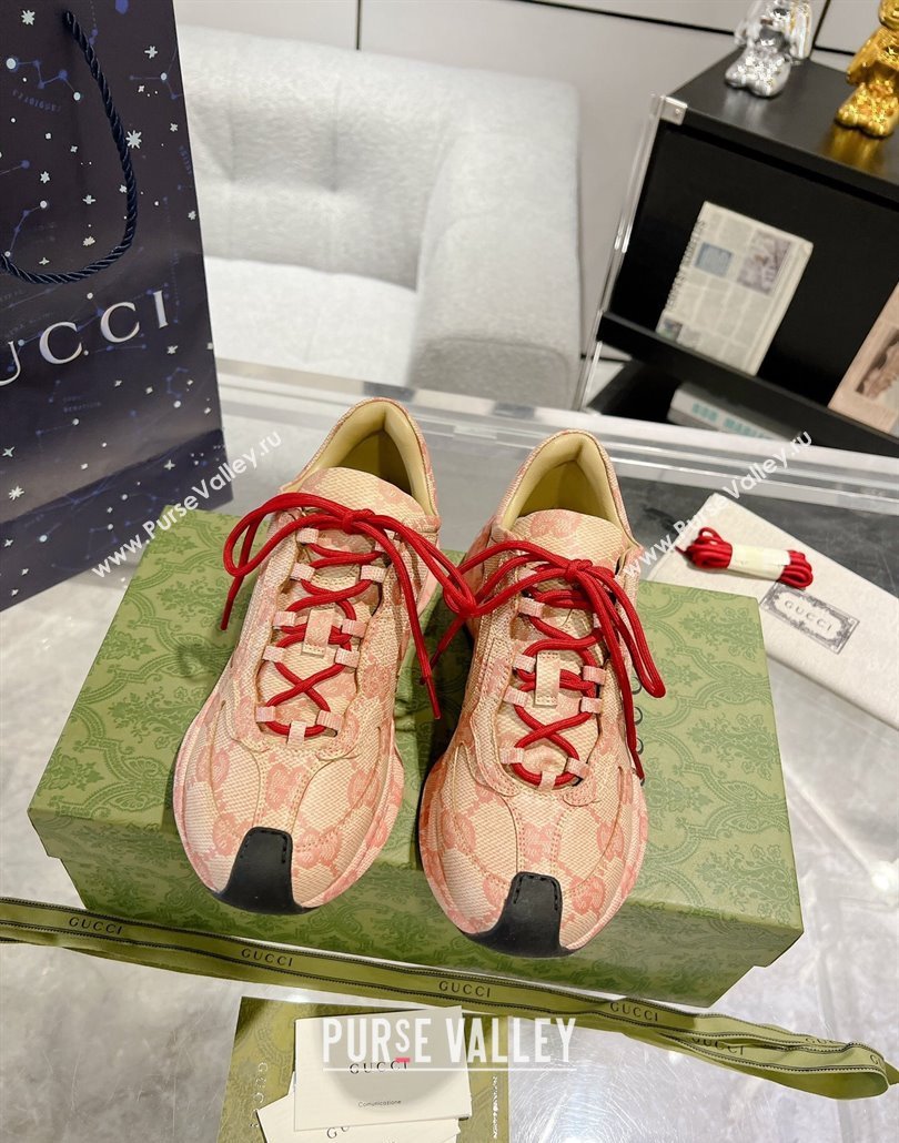 Gucci Run Sneakers in GG Canvas Nude/Red 2025 0227 (MD-250227124)