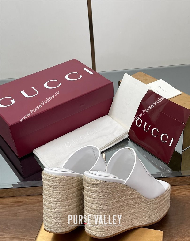 Gucci Leather Interlocking G Wedge Slides Sandal 11cm White 2025 817212 (MD-250423010)