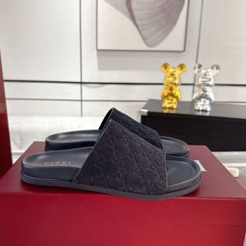 Gucci GG Suede Flat Slides Sandal with Wide Strap Dark Blue 2025 ‎834941 (MD-250423094)