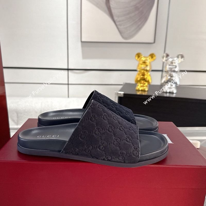 Gucci GG Suede Flat Slides Sandal with Wide Strap Dark Blue 2025 ‎834941 (MD-250423094)