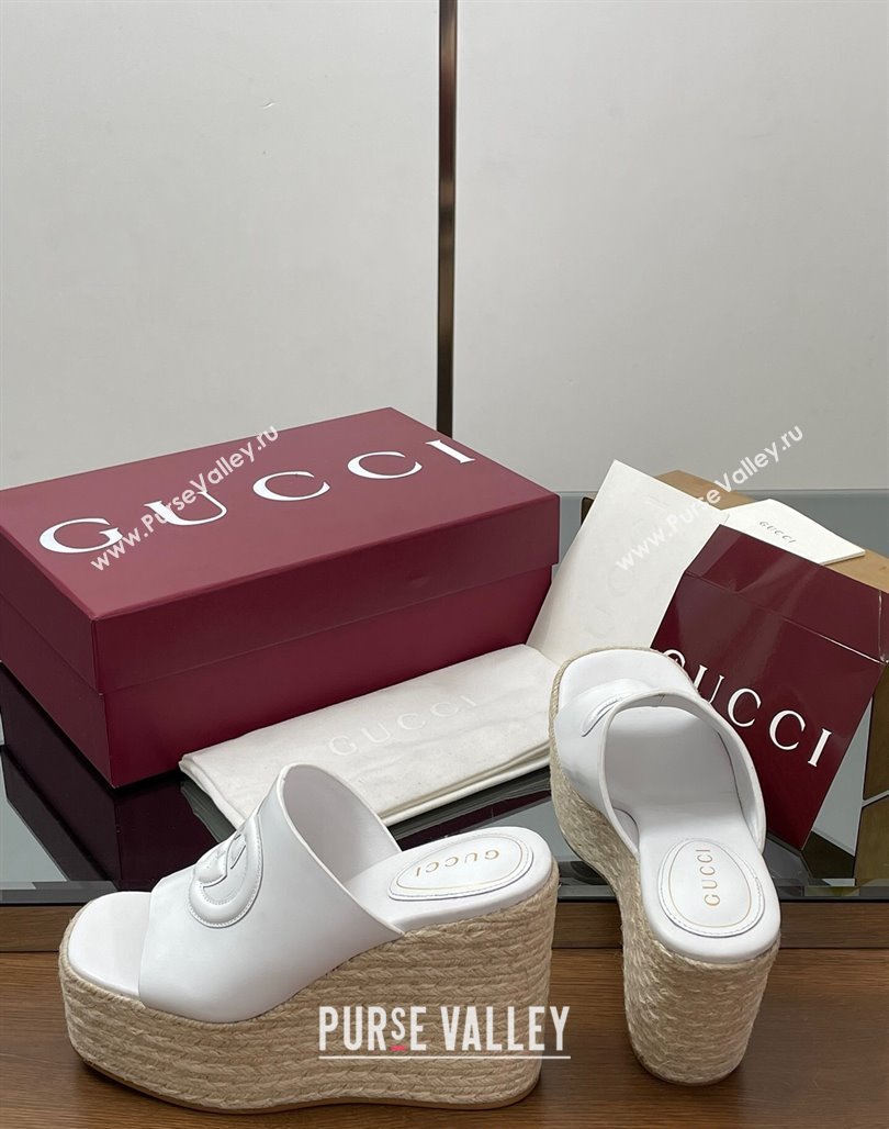 Gucci Leather Interlocking G Wedge Slides Sandal 11cm White 2025 817212 (MD-250423010)