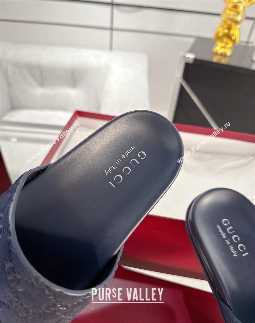 Gucci GG Suede Flat Slides Sandal with Wide Strap Dark Blue 2025 ‎834941 (MD-250423094)