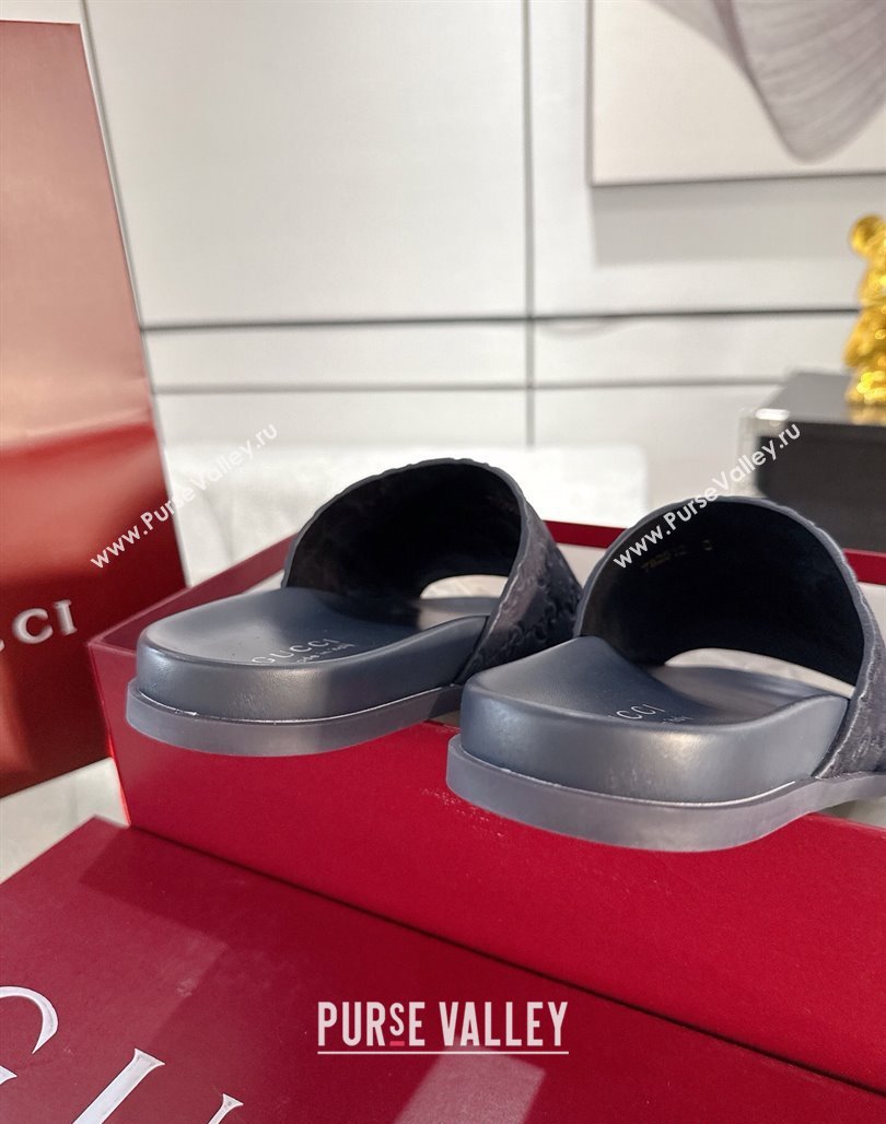 Gucci GG Suede Flat Slides Sandal with Wide Strap Dark Blue 2025 ‎834941 (MD-250423094)