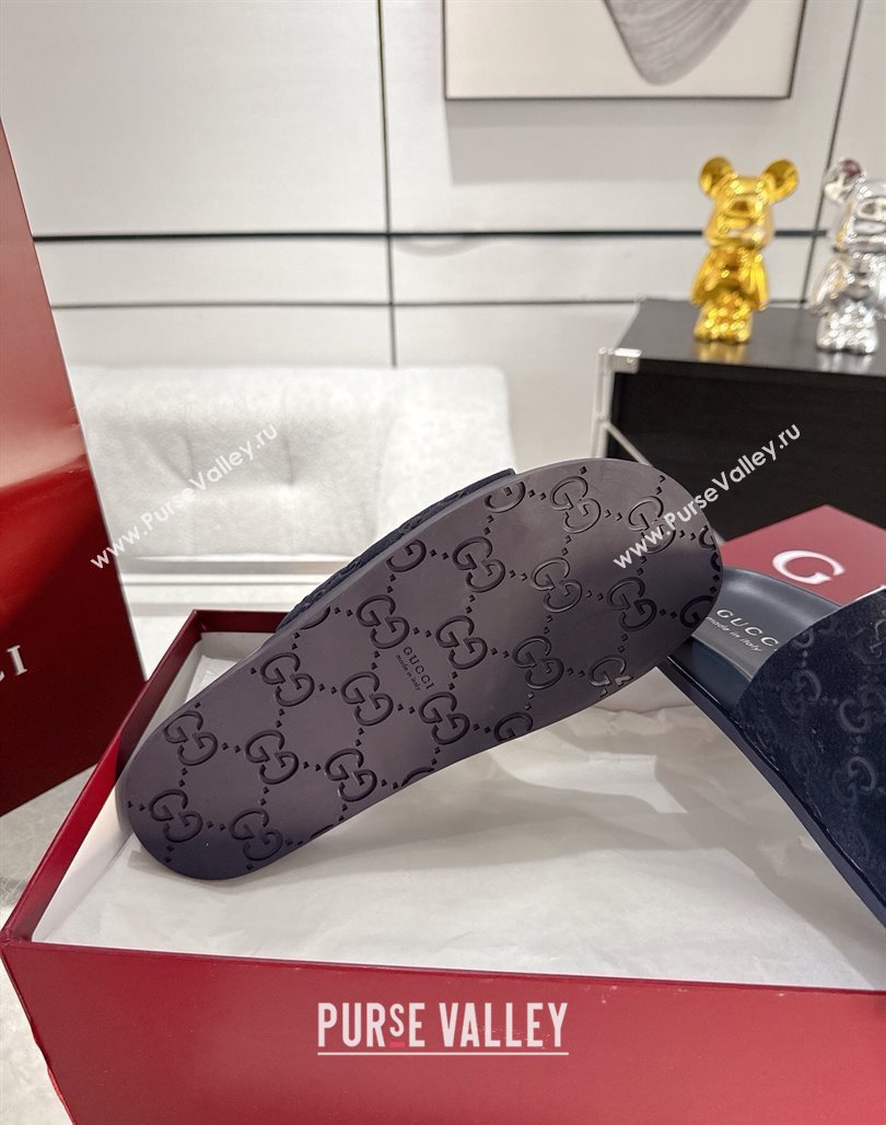 Gucci GG Suede Flat Slides Sandal with Wide Strap Dark Blue 2025 ‎834941 (MD-250423094)