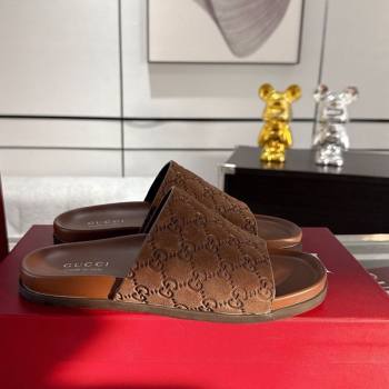 Gucci GG Suede Flat Slides Sandal with Wide Strap Brown 2025 ‎834941 (MD-250423095)