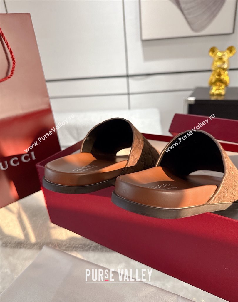 Gucci GG Suede Flat Slides Sandal with Wide Strap Brown 2025 ‎834941 (MD-250423095)