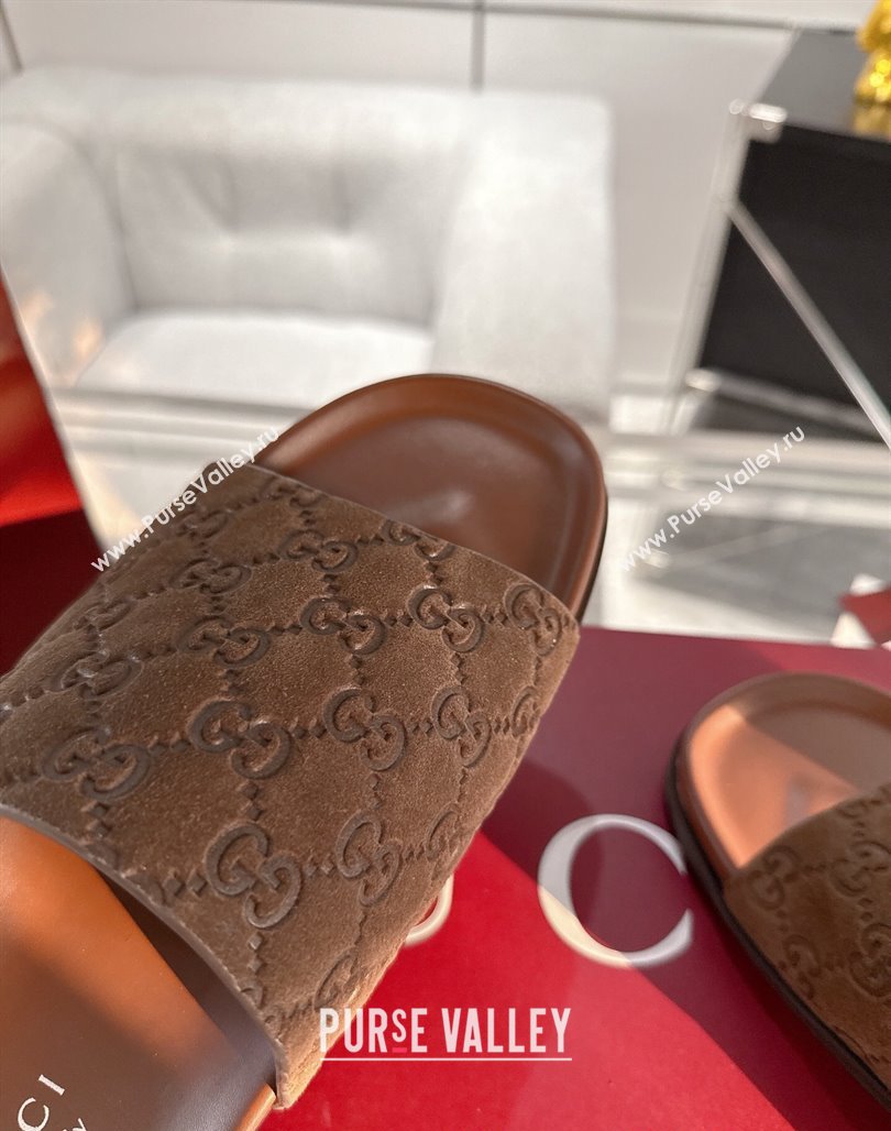 Gucci GG Suede Flat Slides Sandal with Wide Strap Brown 2025 ‎834941 (MD-250423095)
