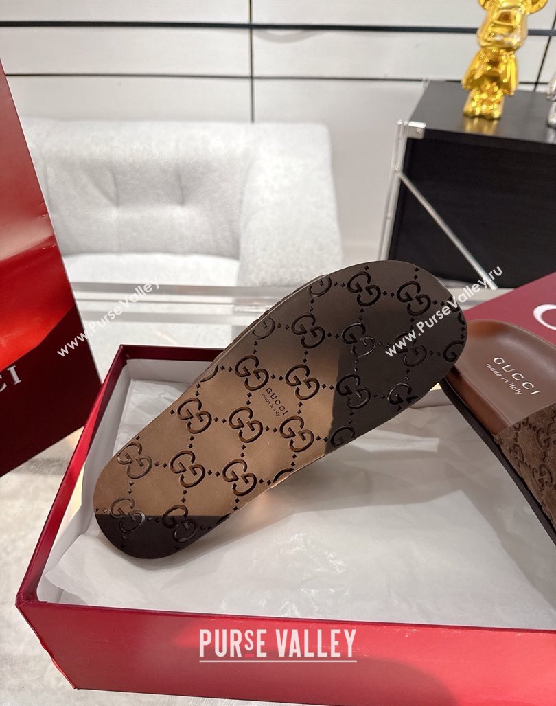 Gucci GG Suede Flat Slides Sandal with Wide Strap Brown 2025 ‎834941 (MD-250423095)