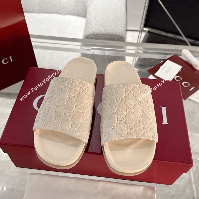 Gucci GG Suede Flat Slides Sandal with Wide Strap Beige 2025 ‎834941 (MD-250423096)