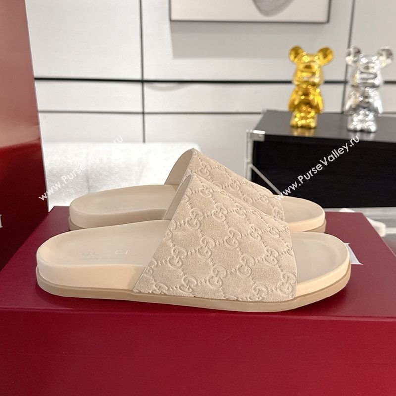 Gucci GG Suede Flat Slides Sandal with Wide Strap Beige 2025 ‎834941 (MD-250423096)