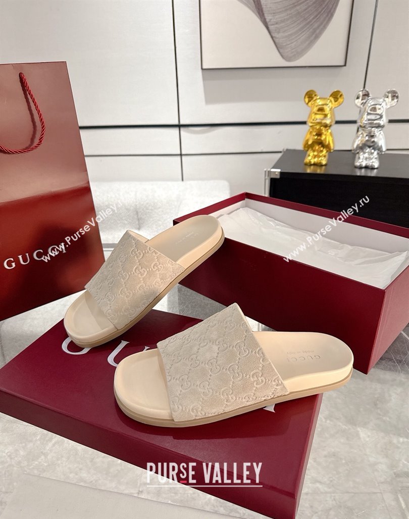Gucci GG Suede Flat Slides Sandal with Wide Strap Beige 2025 ‎834941 (MD-250423096)
