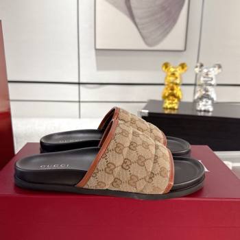 Gucci GG Padded Canvas Flat Slides Sandal with Wide Strap Beige 2025 ‎‎838089 (MD-250423097)