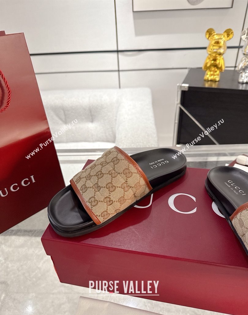 Gucci GG Padded Canvas Flat Slides Sandal with Wide Strap Beige 2025 ‎‎838089 (MD-250423097)