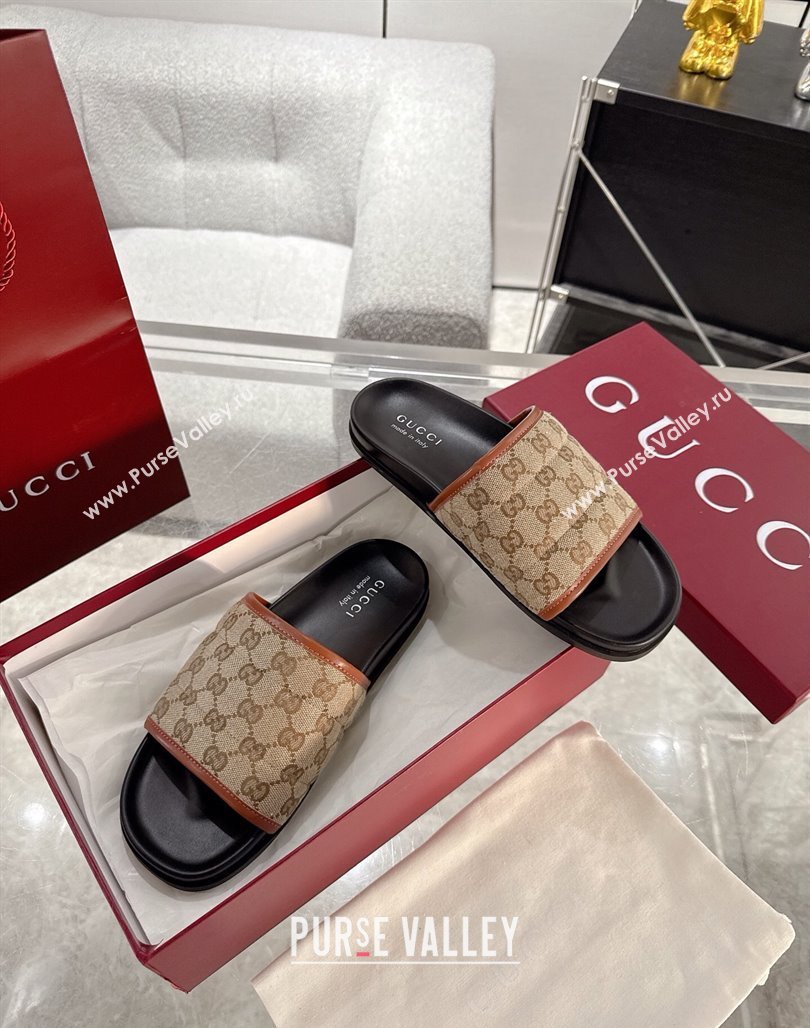 Gucci GG Padded Canvas Flat Slides Sandal with Wide Strap Beige 2025 ‎‎838089 (MD-250423097)