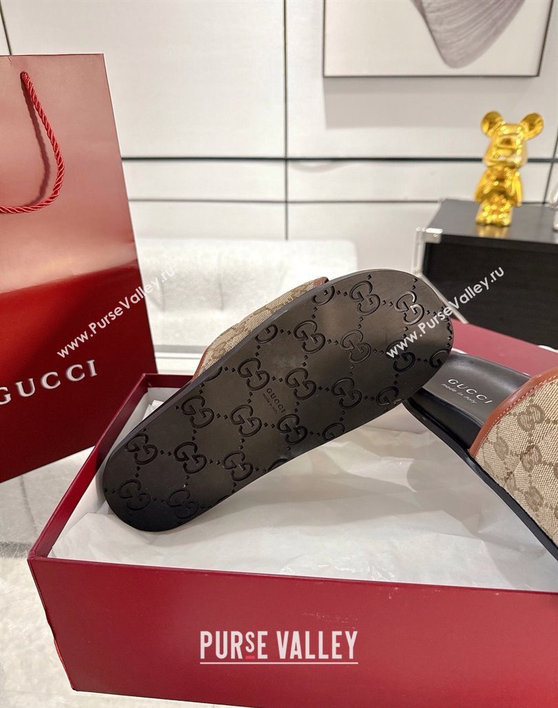 Gucci GG Padded Canvas Flat Slides Sandal with Wide Strap Beige 2025 ‎‎838089 (MD-250423097)