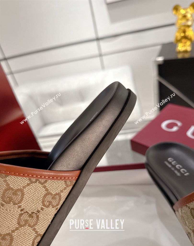 Gucci GG Padded Canvas Flat Slides Sandal with Wide Strap Beige 2025 ‎‎838089 (MD-250423097)