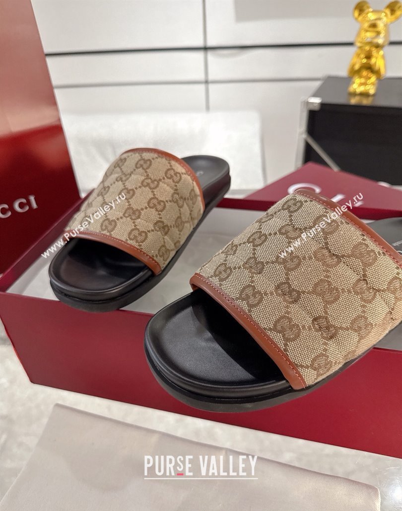 Gucci GG Padded Canvas Flat Slides Sandal with Wide Strap Beige 2025 ‎‎838089 (MD-250423097)