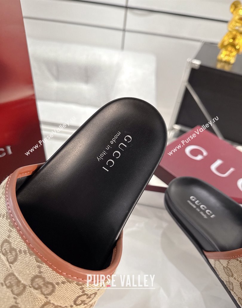 Gucci GG Padded Canvas Flat Slides Sandal with Wide Strap Beige 2025 ‎‎838089 (MD-250423097)