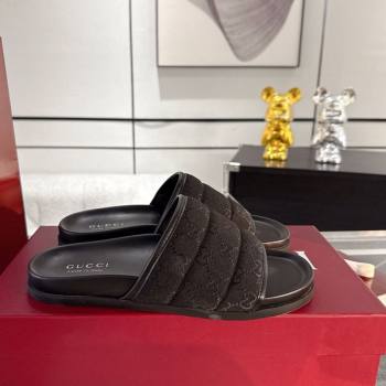 Gucci GG Padded Canvas Flat Slides Sandal with Wide Strap Black 2025 ‎‎838089 (MD-250423098)
