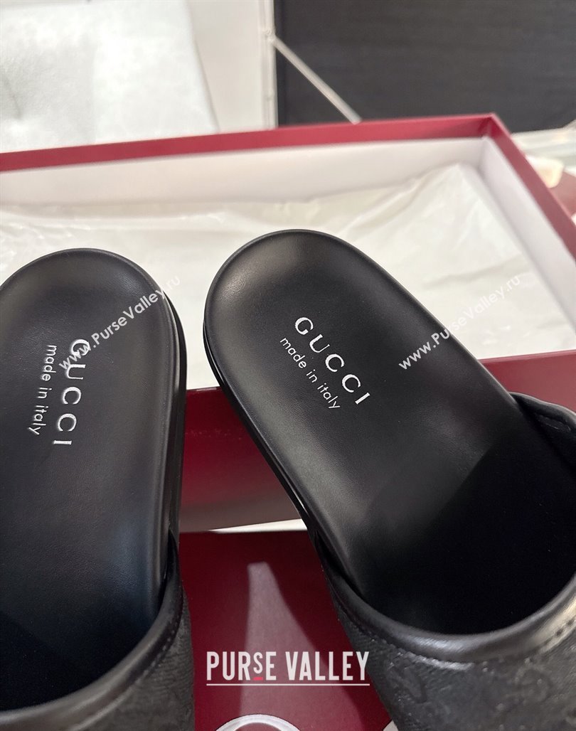 Gucci GG Padded Canvas Flat Slides Sandal with Wide Strap Black 2025 ‎‎838089 (MD-250423098)